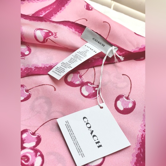 Coach Airbrushed Cherry Print Silk Diamond Scarf -NWT - Picture 8 of 11